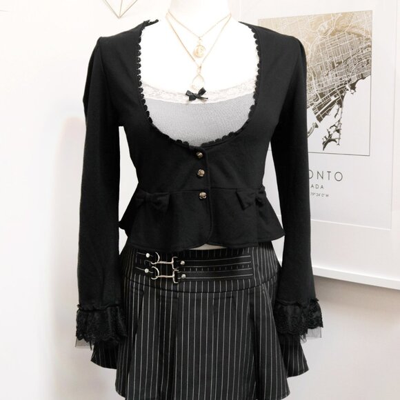 Black Lace Trim Cardigan 🦇 AXES FEMME - Picture 1 of 8
